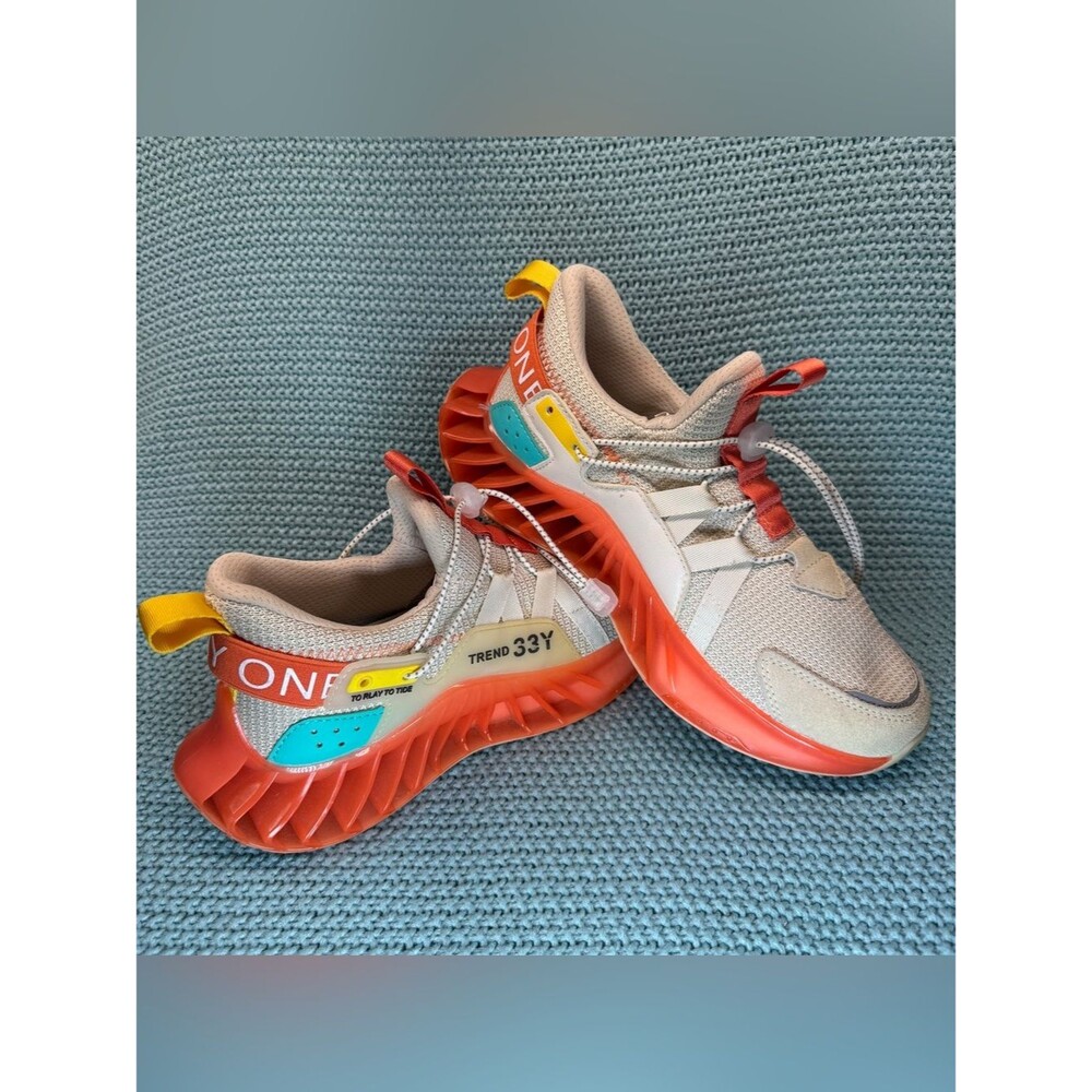 33Y Trend Sneakers Beige Orange Chunky Sole Athletic Shoes Size 40 EU
